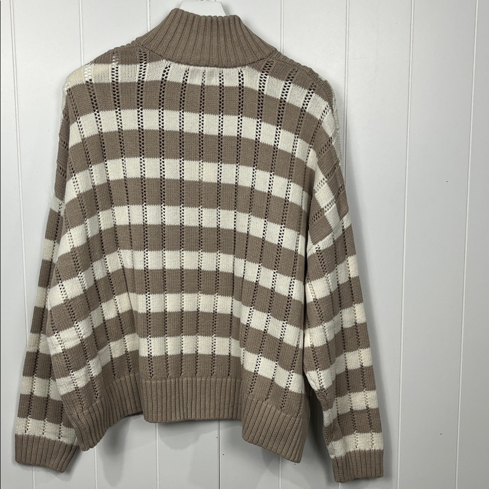 a new day Womens Tneck Knit Sweater 2X Beige Cream Stripe 1/2 Zip Soft NWT - Picture 12 of 15